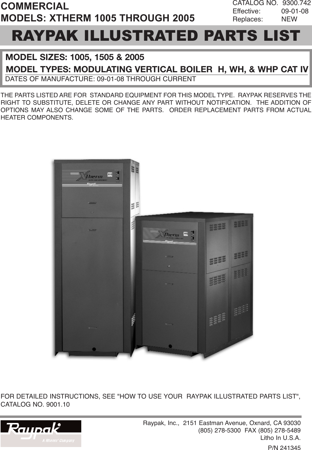 Page 1 of 12 - Raypak Raypak-Xtherm-1505-Users-Manual- 9300.742(XTherm)  Raypak-xtherm-1505-users-manual