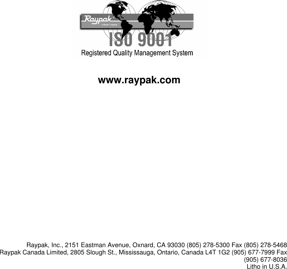 Page 7 of 7 - Raypak Raypak-Y-200-Series-Users-Manual- OPERATING AND  Raypak-y-200-series-users-manual