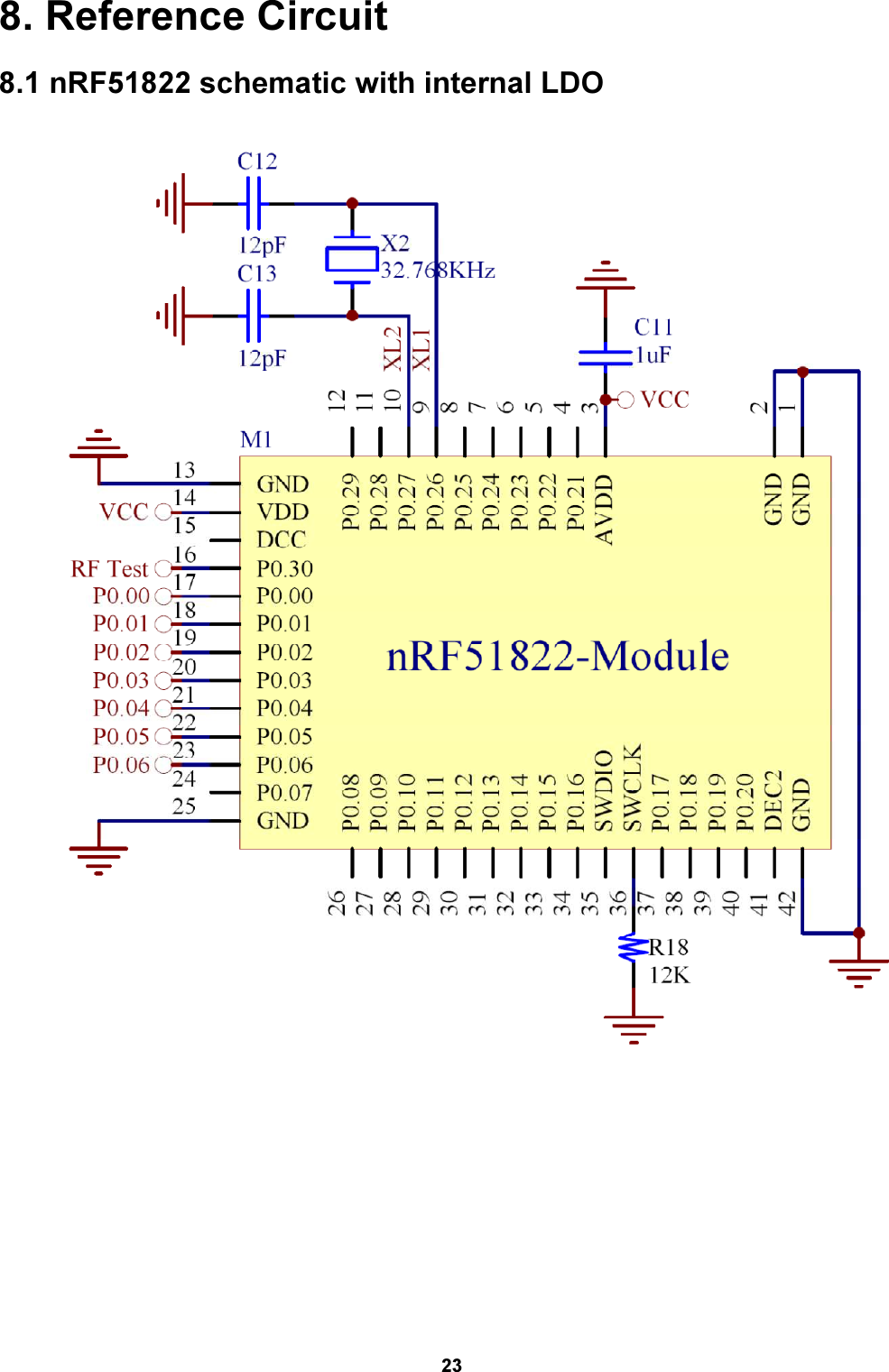 23 8. Reference Circuit 8.1 nRF51822 schematic with internal LDO