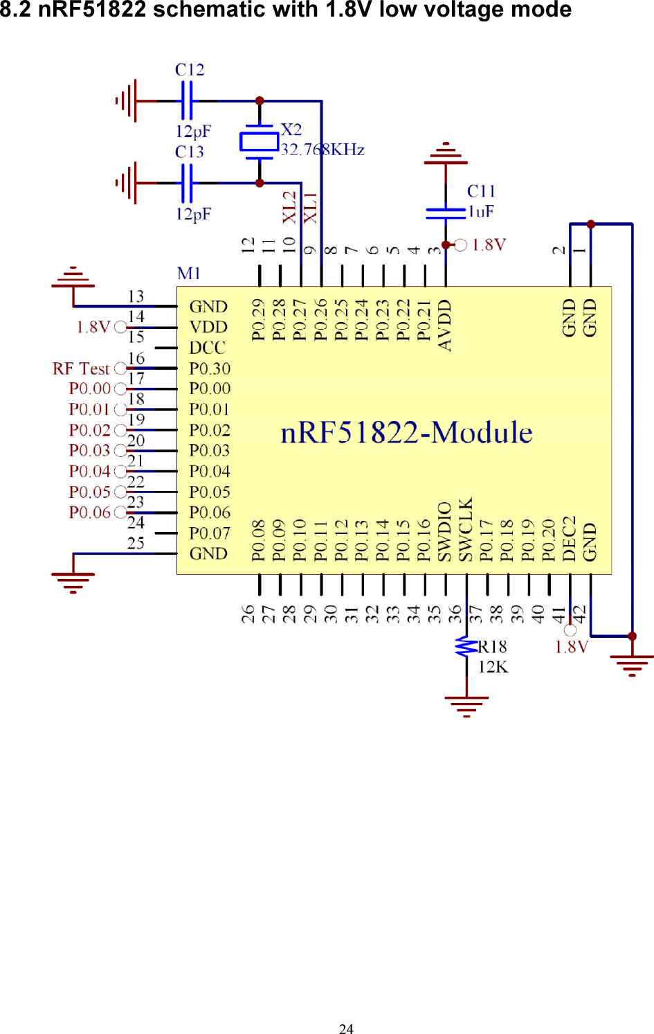 24  8.2 nRF51822 schematic with 1.8V low voltage mode  