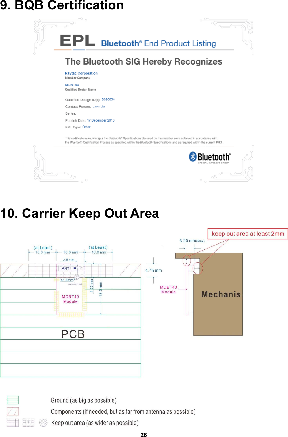 26 9. BQB Certification   10. Carrier Keep Out Area  