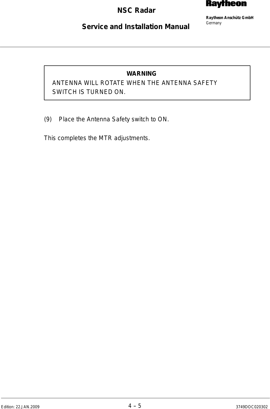 Page 208 of Raytheon Anschuetz High Seas 9RAN-SUR-25U Marine Radar User Manual Titel