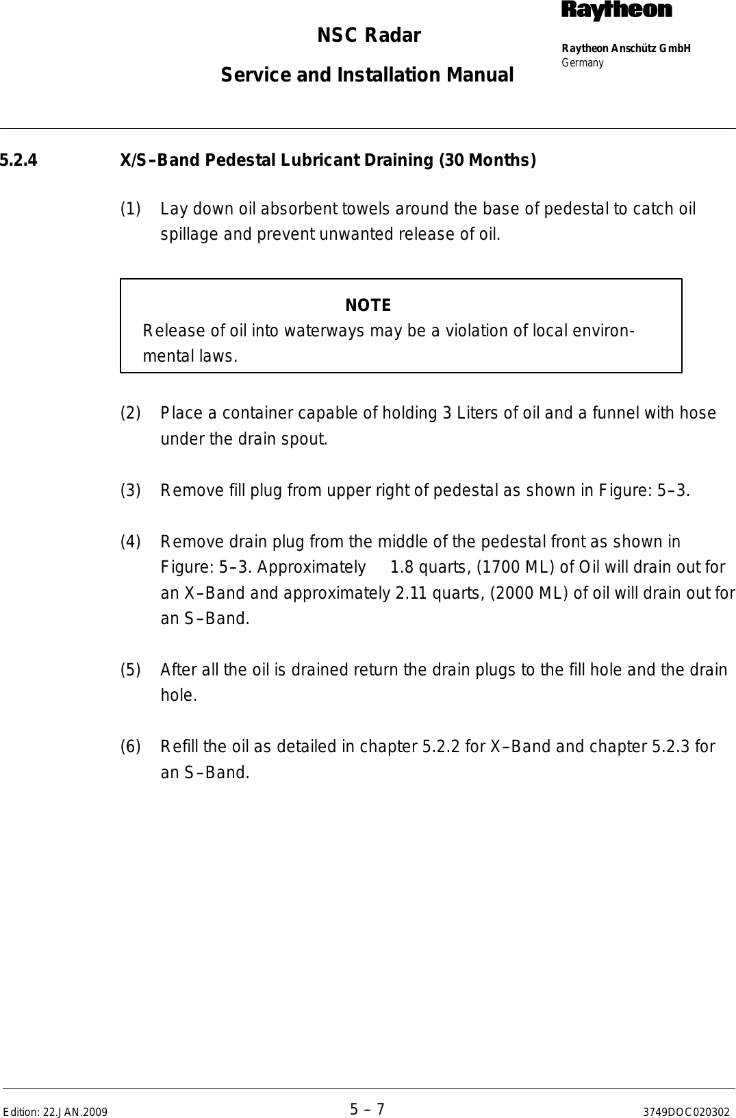 Page 284 of Raytheon Anschuetz High Seas 9RAN-SUR-25U Marine Radar User Manual Titel