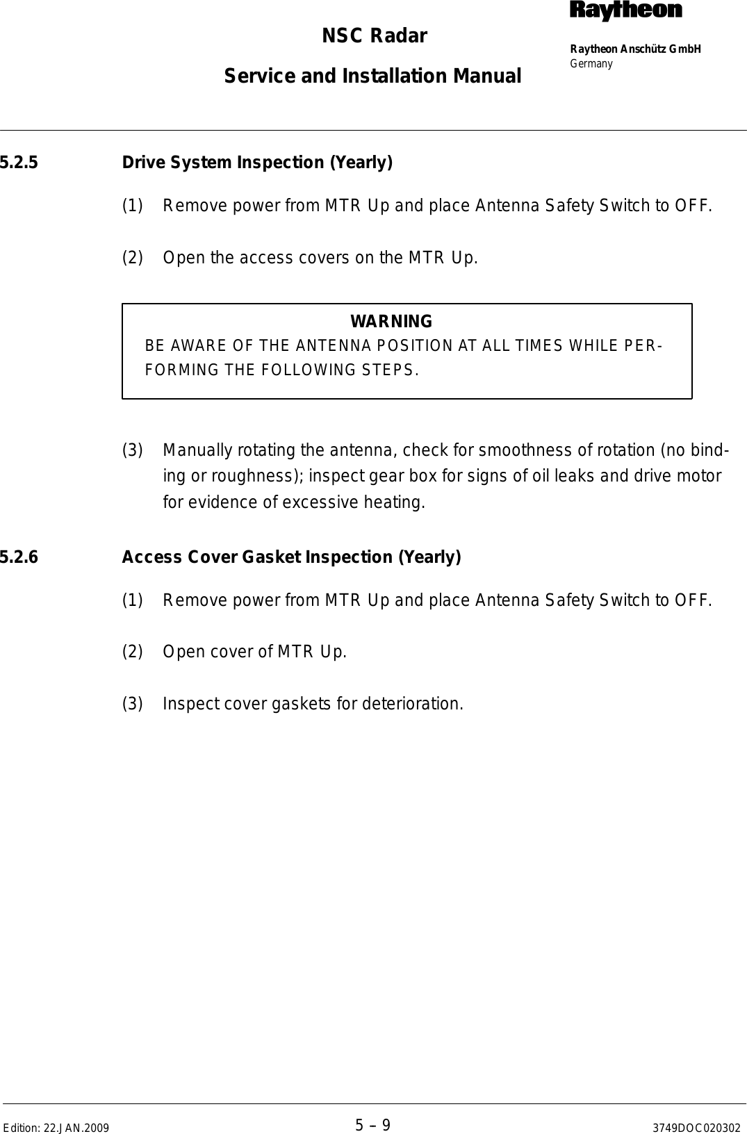 Page 286 of Raytheon Anschuetz High Seas 9RAN-SUR-25U Marine Radar User Manual Titel