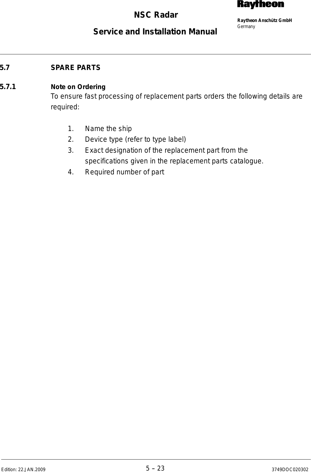 Page 300 of Raytheon Anschuetz High Seas 9RAN-SUR-25U Marine Radar User Manual Titel