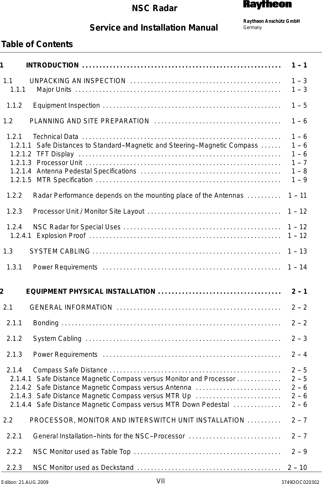 Page 9 of Raytheon Anschuetz High Seas 9RAN-SUR-25U Marine Radar User Manual Titel