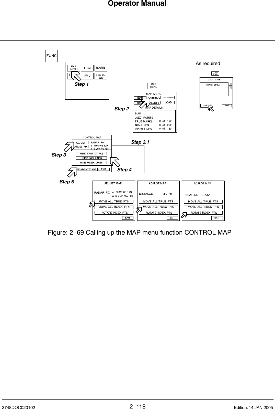 Operator Manual2−1183748DOC020102 Edition: 14.JAN.2005Step 2Figure: 2−69 Calling up the MAP menu function CONTROL MAPStep 1Step 3Step 4Step 5As requiredStep 3.1