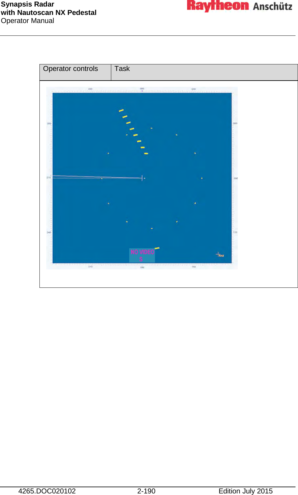 Synapsis Radar  with Nautoscan NX Pedestal Operator Manual     4265.DOC020102 2-190 Edition July 2015  Operator controls Task                       