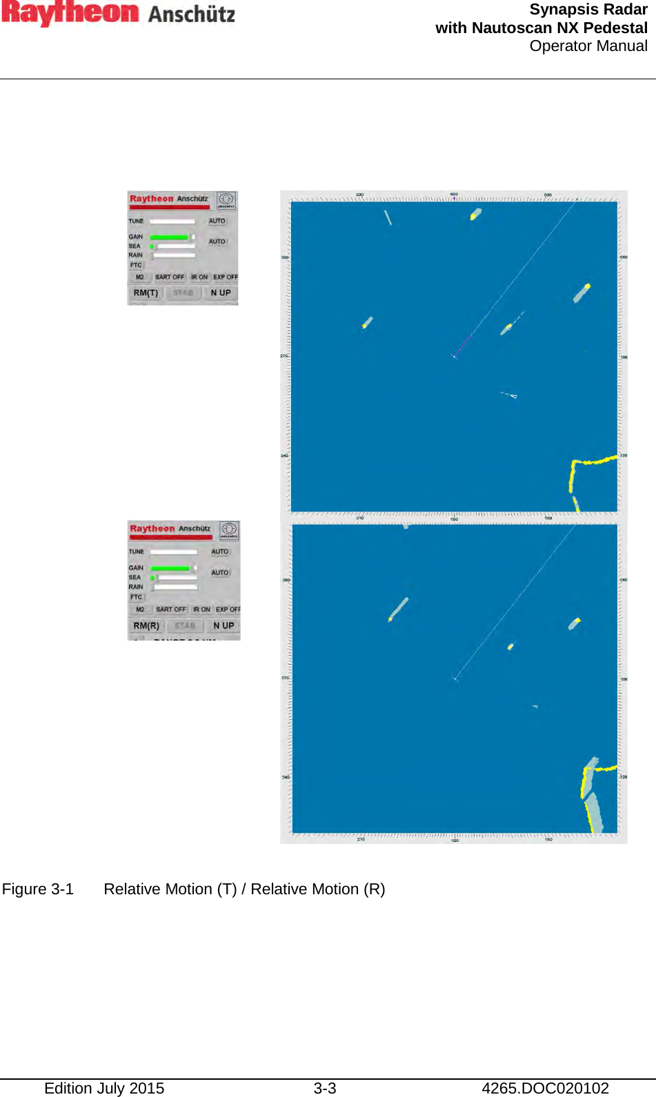  Synapsis Radar  with Nautoscan NX Pedestal Operator Manual    Edition July 2015 3-3 4265.DOC020102                       Figure 3-1  Relative Motion (T) / Relative Motion (R)    