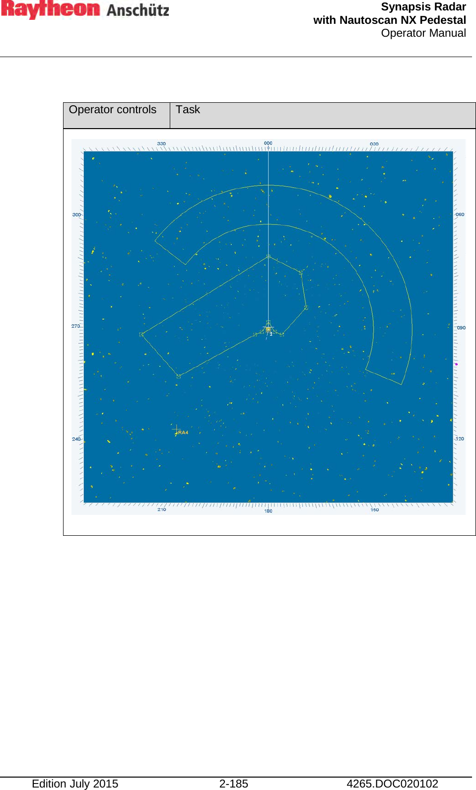  Synapsis Radar  with Nautoscan NX Pedestal Operator Manual    Edition July 2015 2-185 4265.DOC020102  Operator controls Task                     