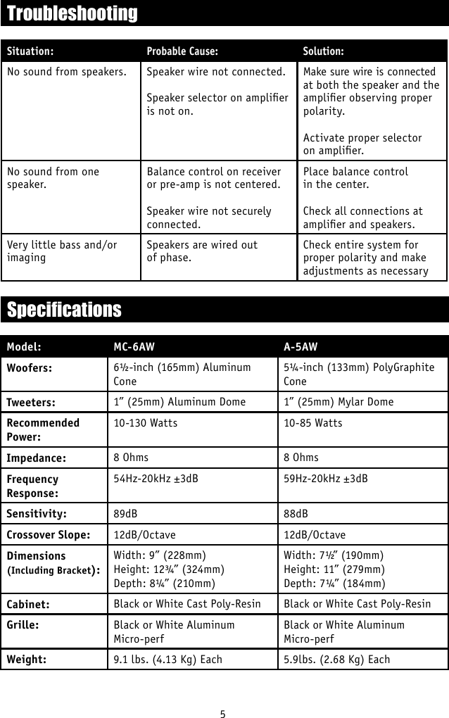 Page 6 of 8 - Rbh-Sound Rbh-Sound-Two-Way-Indoor-Outdoor-A-5Aw-Users-Manual-  Rbh-sound-two-way-indoor-outdoor-a-5aw-users-manual