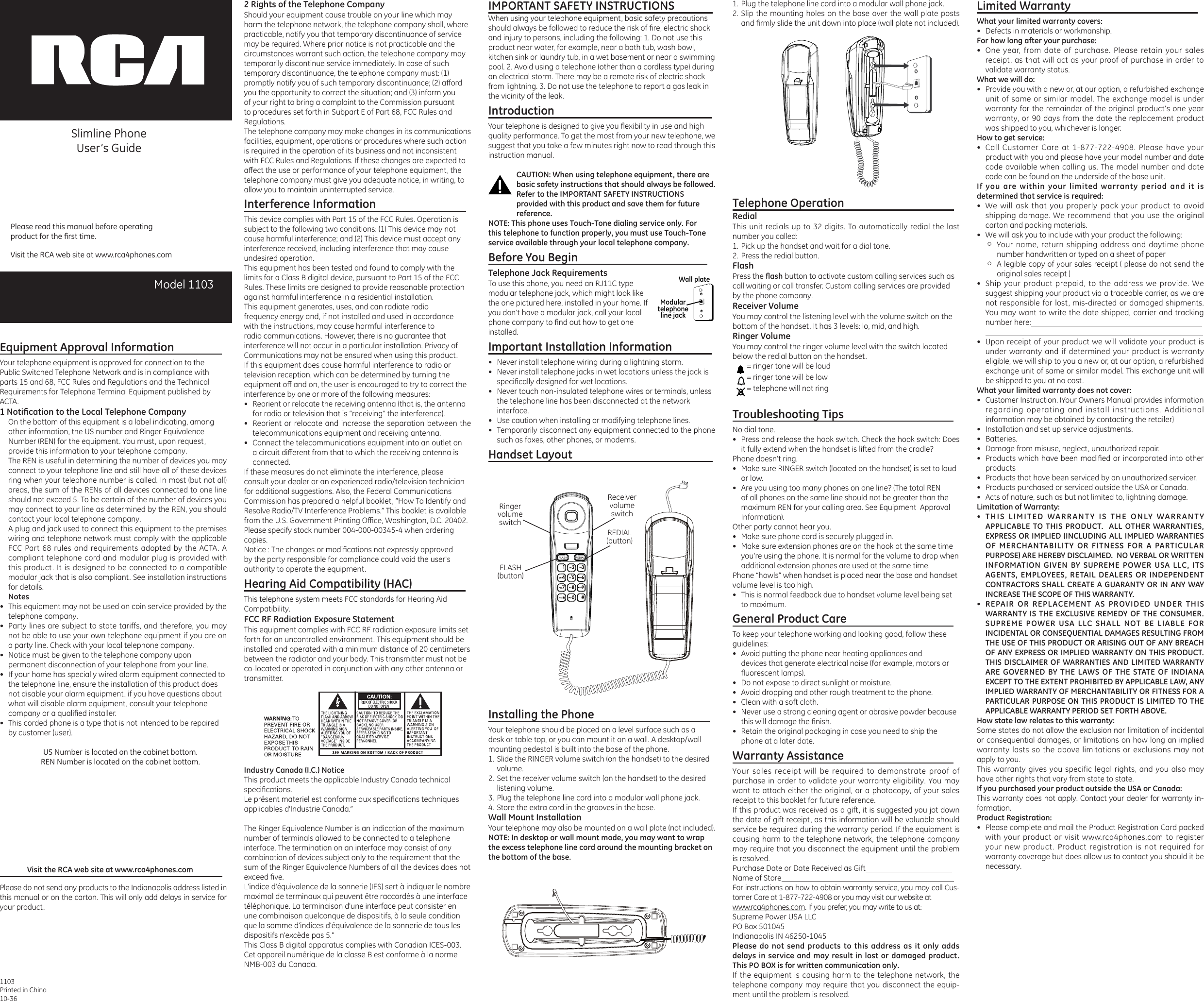 Rca 1103 1Bkga Users Guide