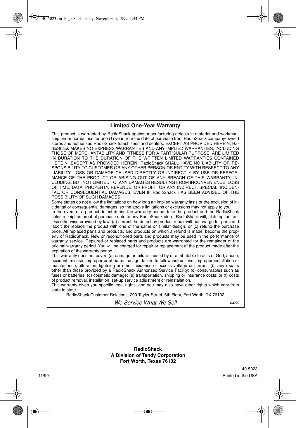 Page 8 of 8 - Rca Rca-40-5023-Users-Manual-  Rca-40-5023-users-manual