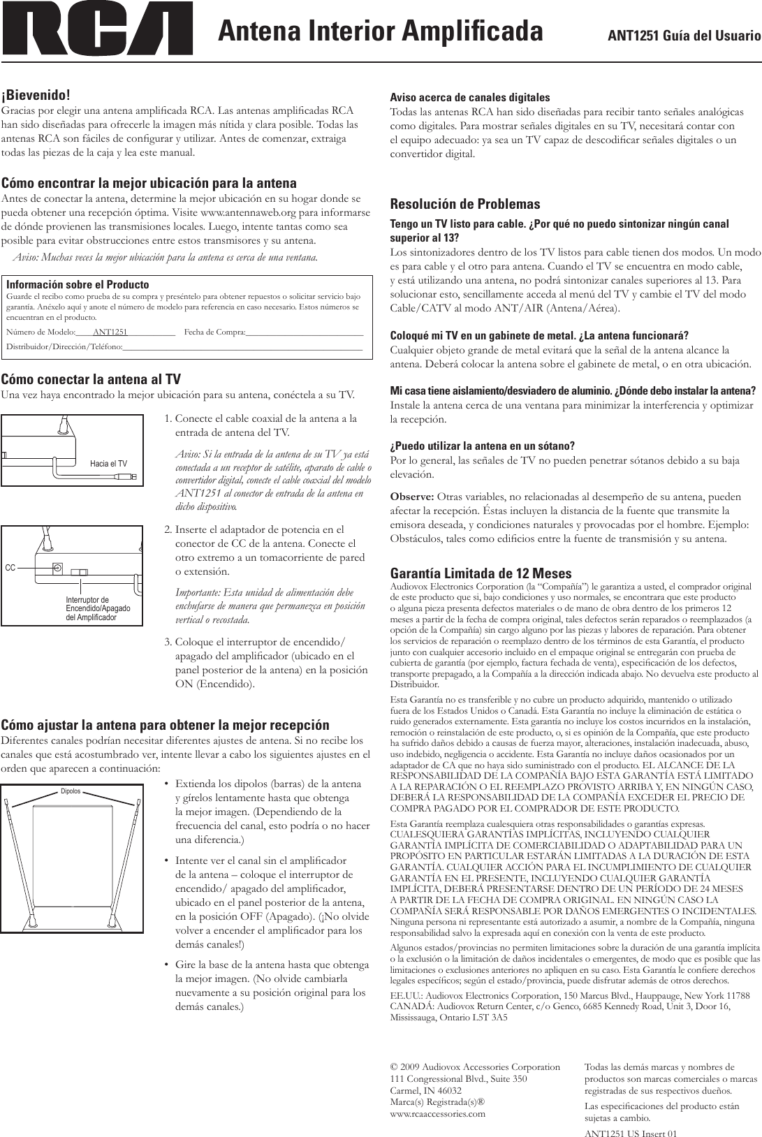 Page 2 of 2 - Rca Rca-Ant1251R-Users-Manual-  Rca-ant1251r-users-manual