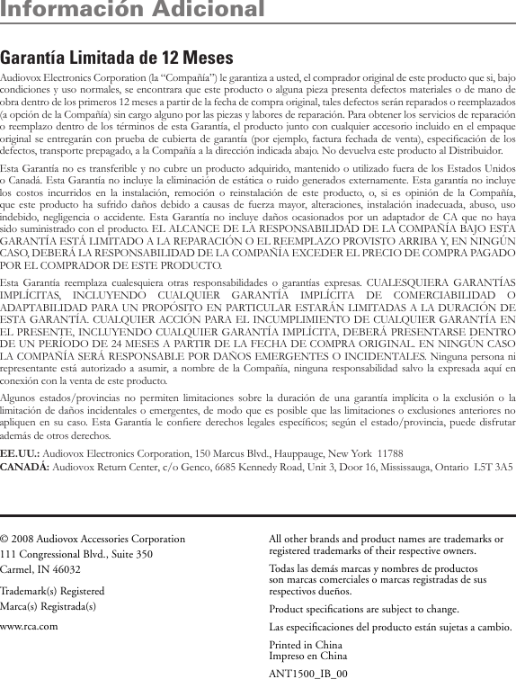 Page 8 of 8 - Rca Rca-Ant1500-Owner-S-Manual