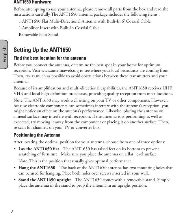 Page 2 of 12 - Rca Rca-Ant1650F-Users-Manual-  Rca-ant1650f-users-manual