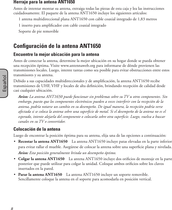 Page 8 of 12 - Rca Rca-Ant1650F-Users-Manual-  Rca-ant1650f-users-manual