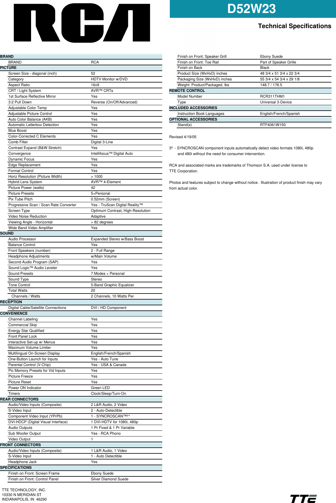 Page 2 of 2 - Rca Rca-D52W23-Users-Manual-  Rca-d52w23-users-manual