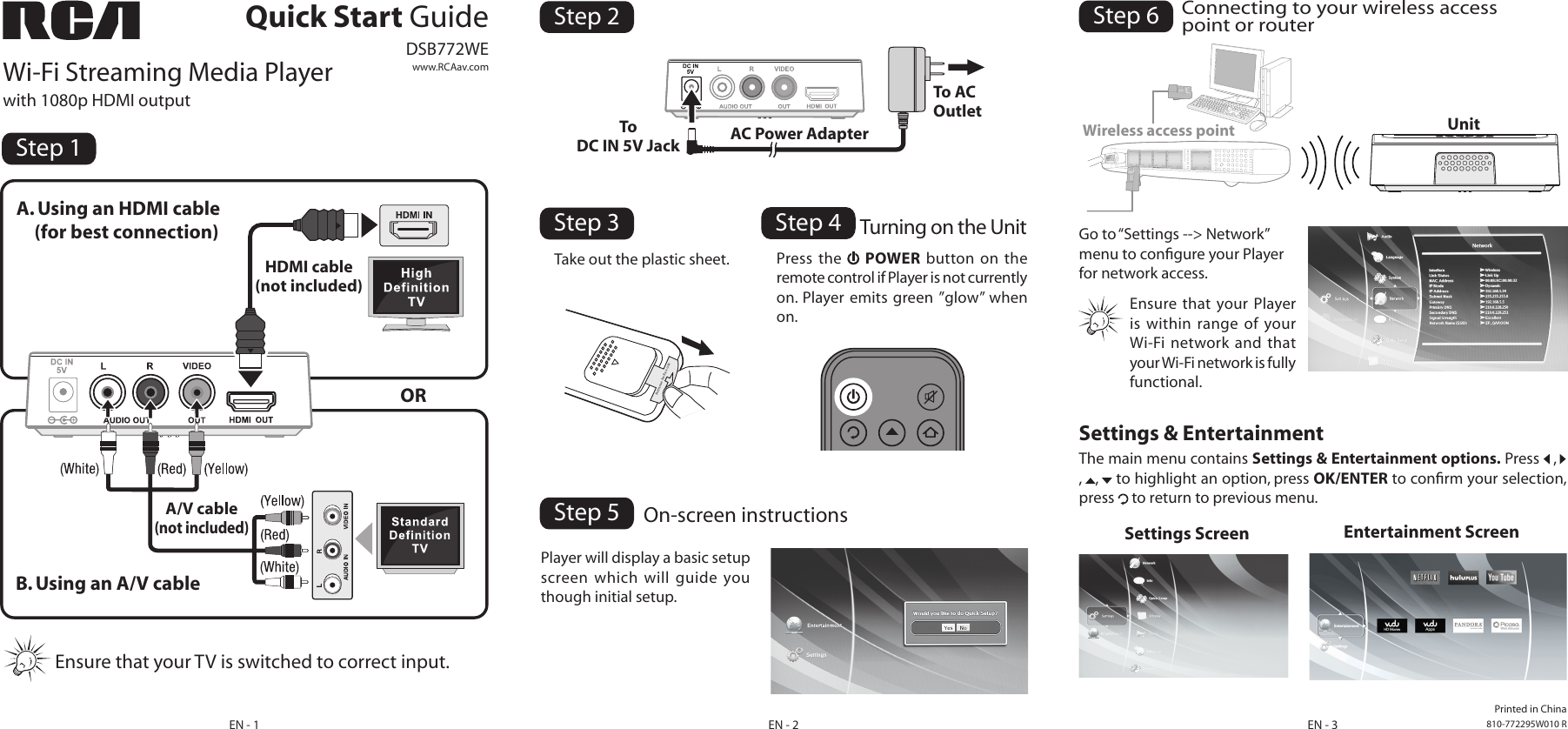Page 1 of 2 - Rca Rca-Dsb772We-Quick-Start-Guide