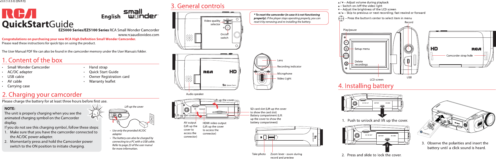 Page 1 of 2 - Rca Rca-Ez5100Rdr-Quick-Start-Guide