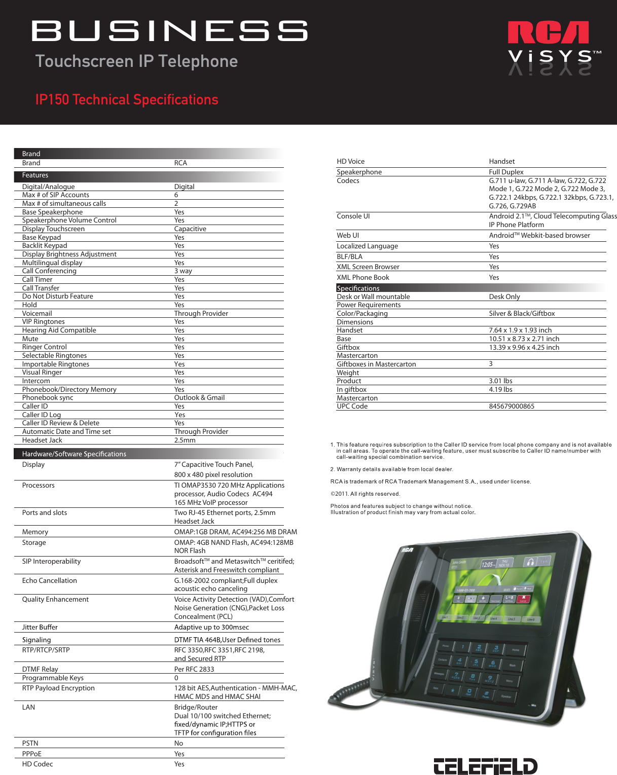 Page 2 of 2 - Rca Rca-Ip150-Specification-Sheet- 25214sell Sheet Rca-ip150-specification-sheet