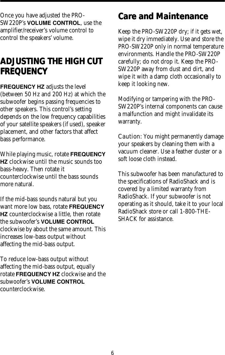 Page 6 of 8 - Rca Rca-Pro-Sw220P-Users-Manual-  Rca-pro-sw220p-users-manual