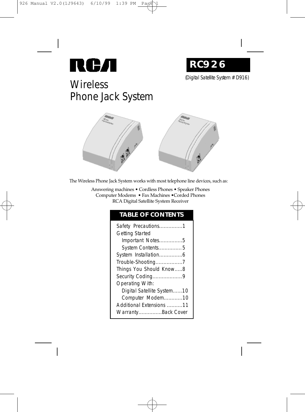 Page 1 of 12 - Rca Rca-Rc926-Users-Manual-  Rca-rc926-users-manual