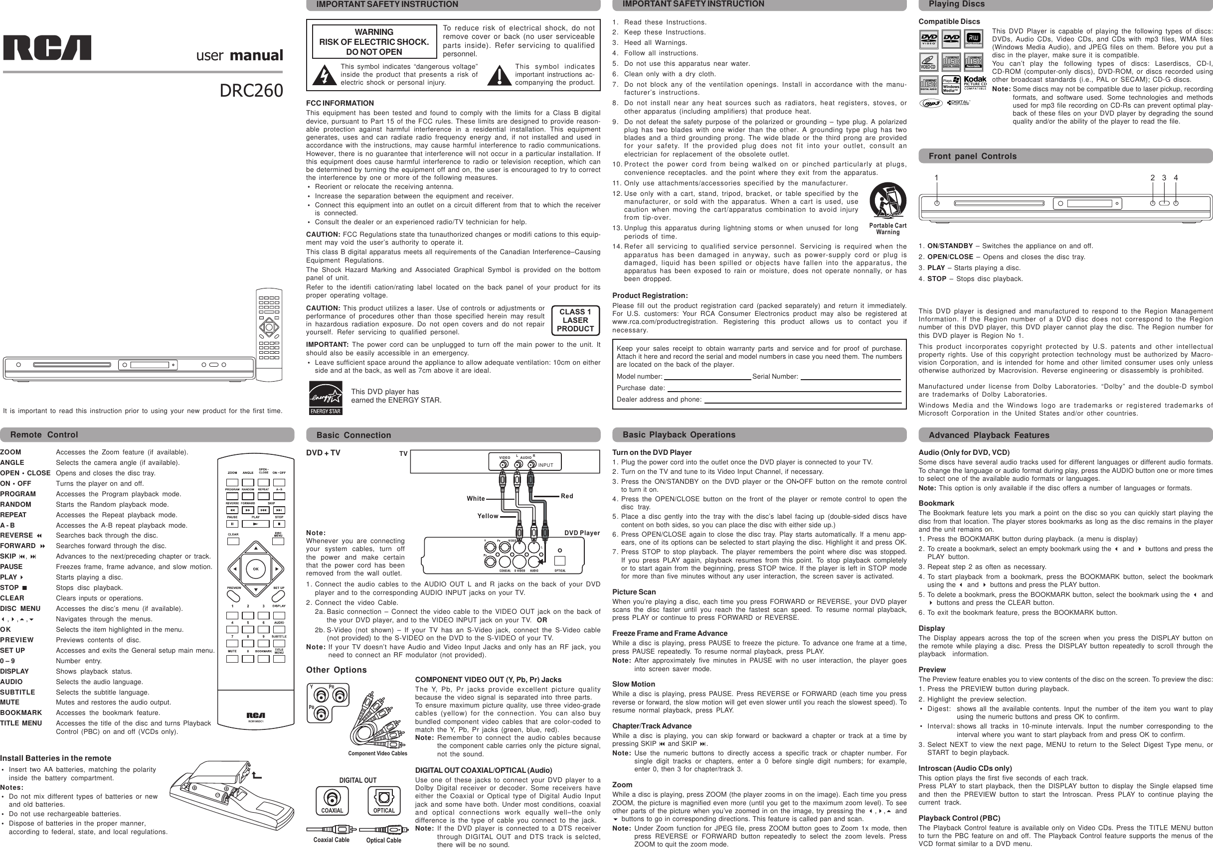 Page 1 of 2 - Rca Rca-Rca-Dvd-Player-Drc260-Users-Manual-  Rca-rca-dvd-player-drc260-users-manual