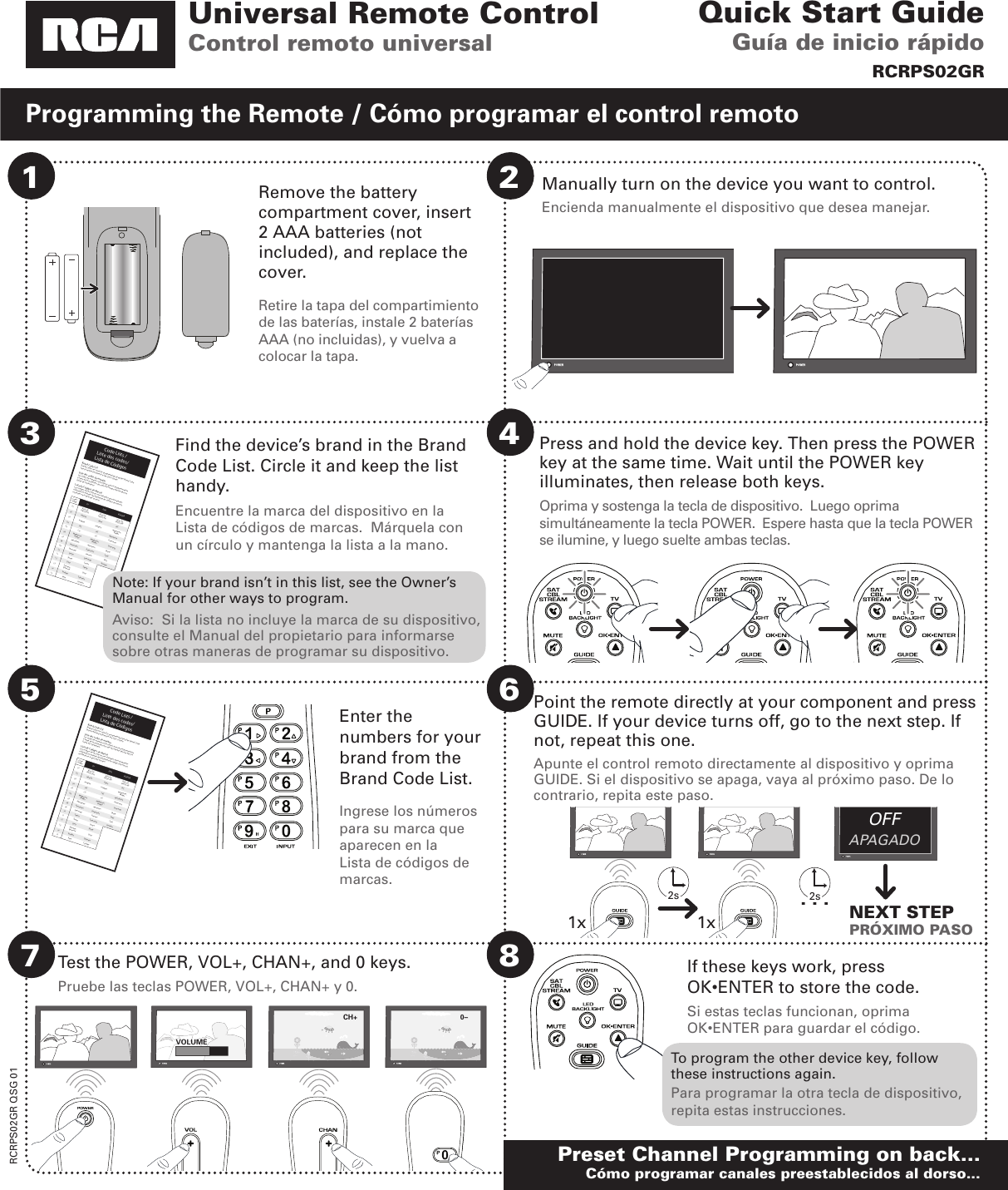 Page 1 of 2 - Rca Rca-Rcrps02Gr-Quick-Start-Manual- RCRPS02GR_QSG_01  Rca-rcrps02gr-quick-start-manual