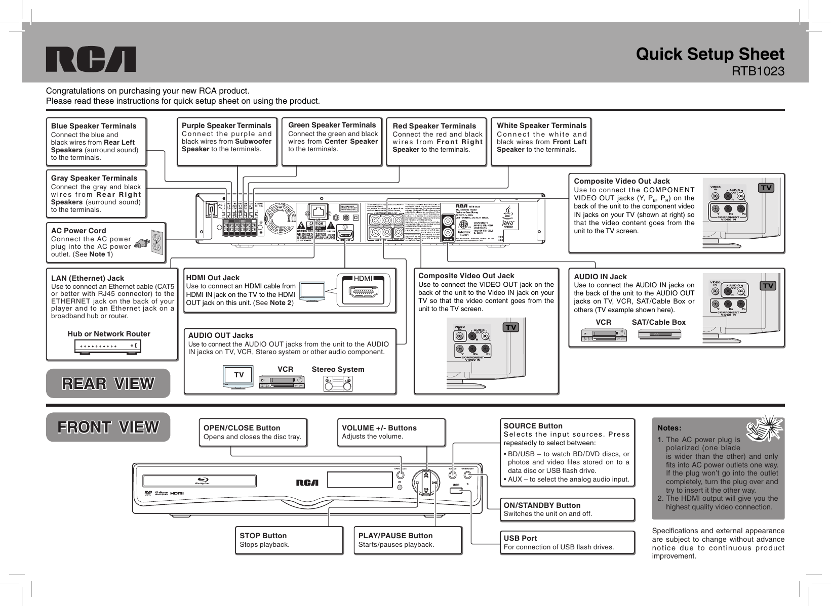 Page 1 of 2 - Rca Rca-Rtb1023-Quick-Start-Guide