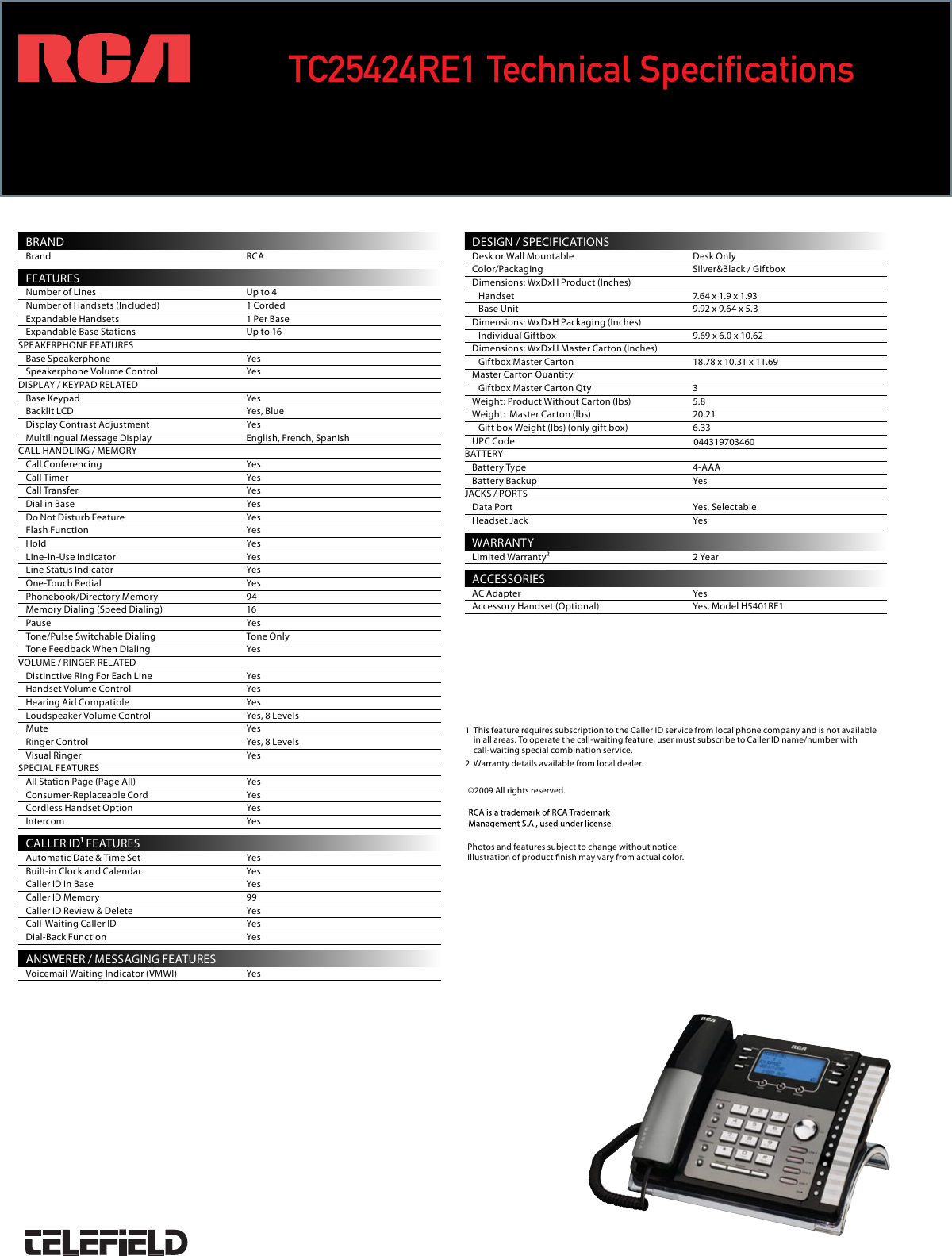 Page 2 of 2 - Rca Rca-Tc25424-Specification-Sheet- 25424frenchonly  Rca-tc25424-specification-sheet