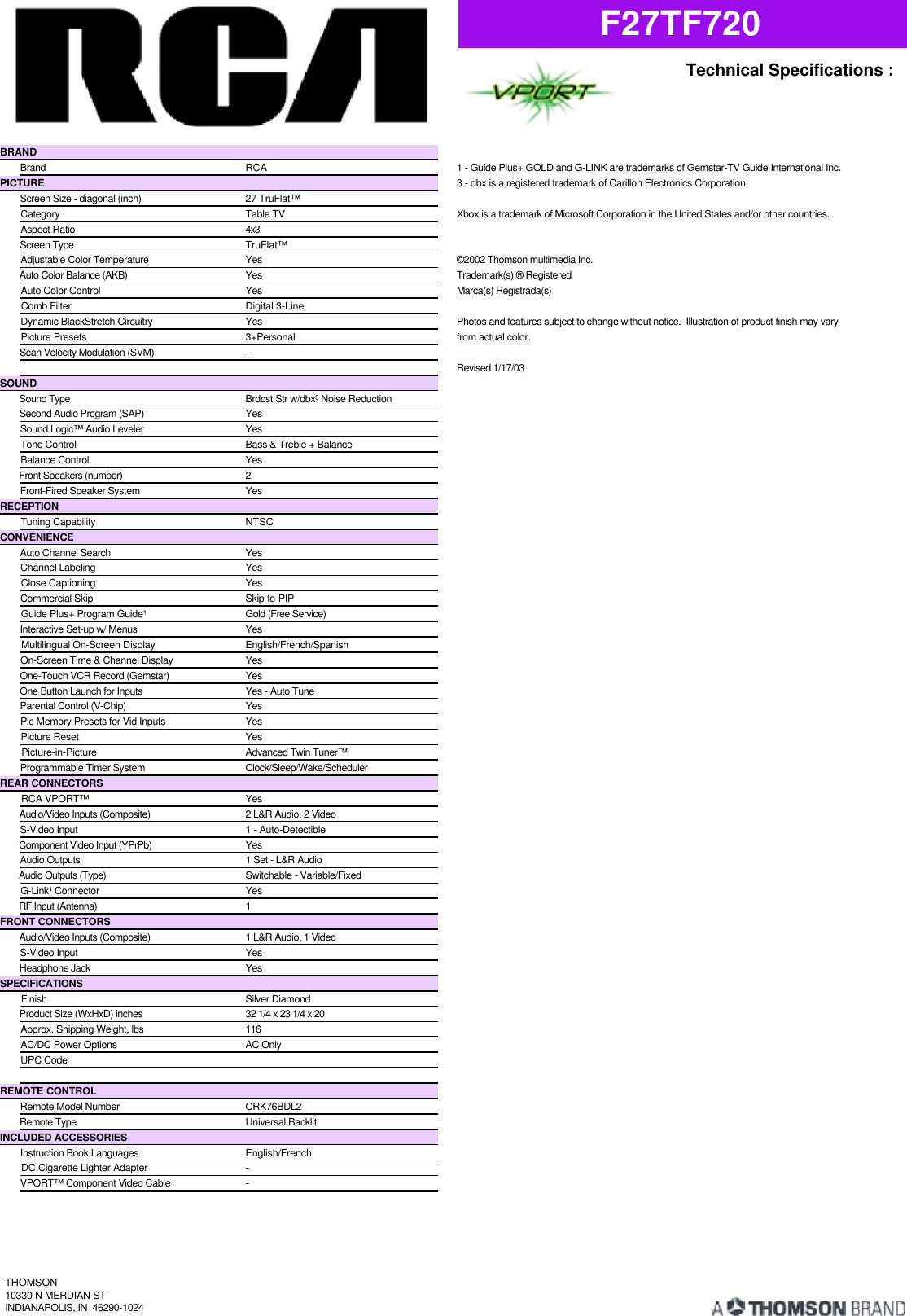 Page 2 of 2 - Rca Rca-Truflat-F27Tf720-Users-Manual-  Rca-truflat-f27tf720-users-manual