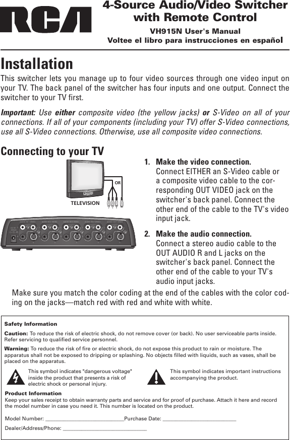 Page 1 of 12 - Rca Rca-Vh915-Users-Manual-  Rca-vh915-users-manual