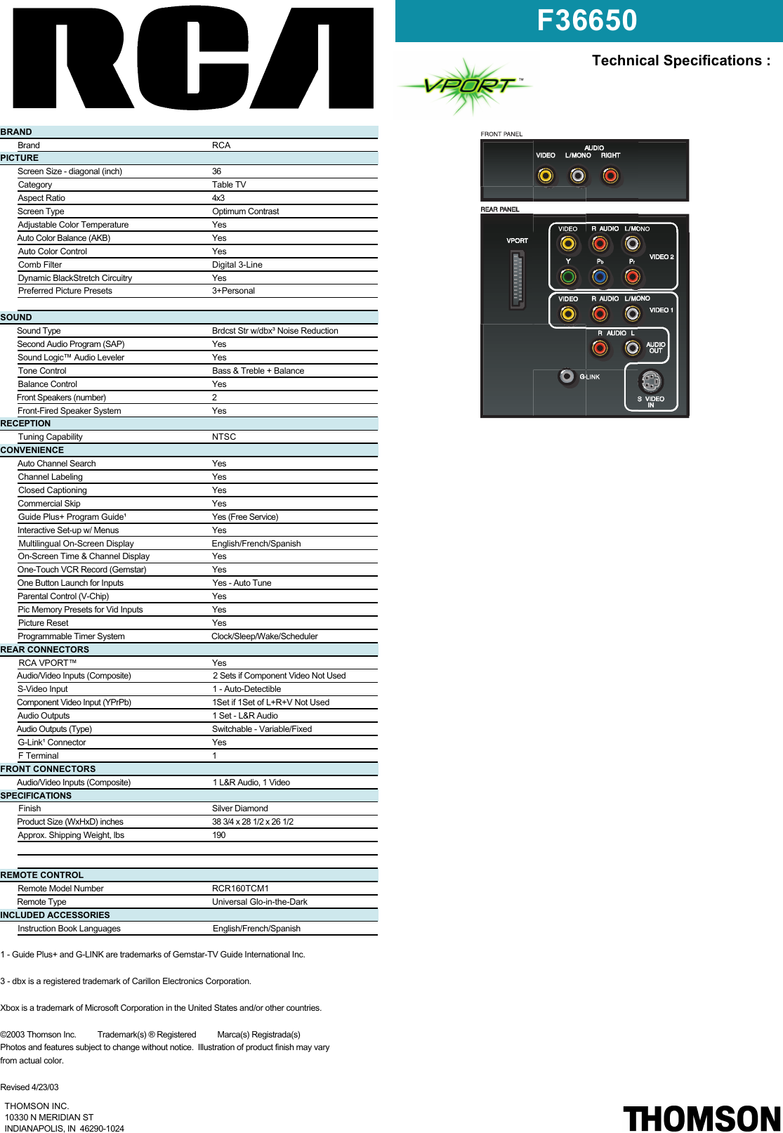Page 2 of 2 - Rca Rca-Vport-F36650-Users-Manual- F36650  Rca-vport-f36650-users-manual