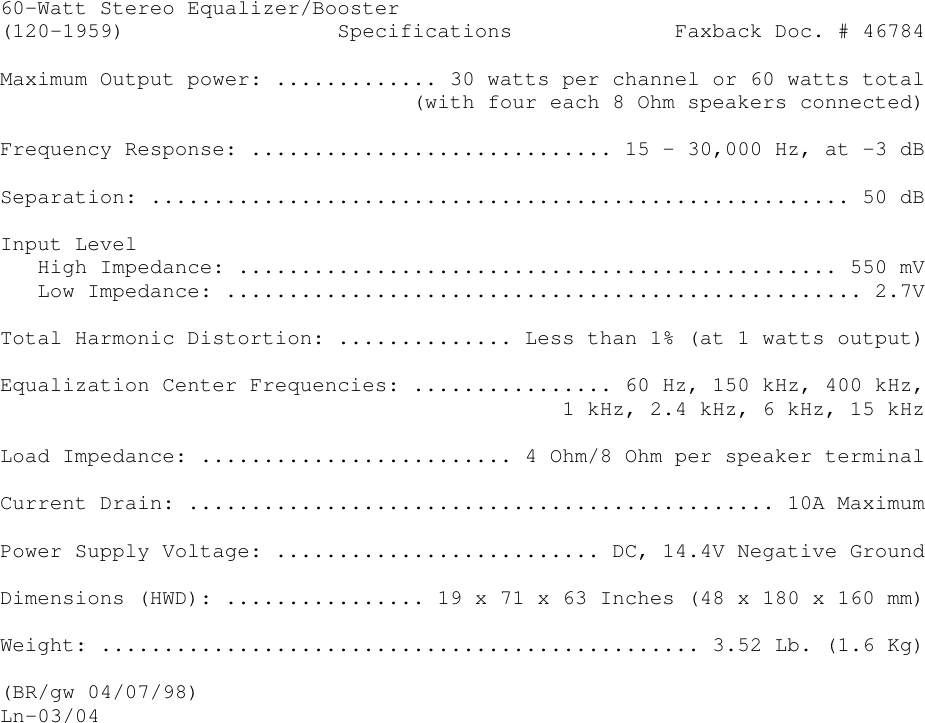Page 9 of 9 - Realistic Realistic-120-1959-Users-Manual- 60-Watt Stereo Equalizer/Booster  Realistic-120-1959-users-manual