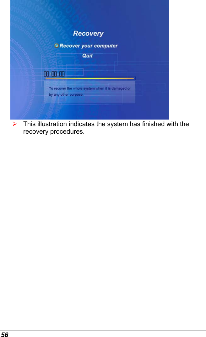  56  ¾ This illustration indicates the system has finished with the recovery procedures.   