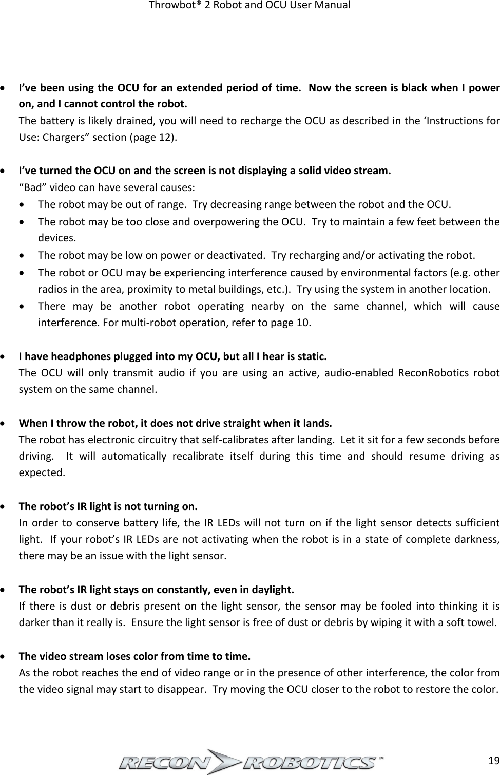 Page 20 of ReconRobotics RSK2018-01 Throwbot 2 User Manual Rev 1 1