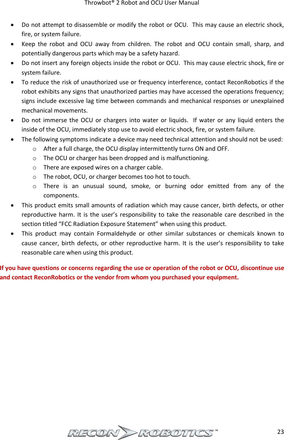 Page 24 of ReconRobotics RSK2018-01 Throwbot 2 User Manual Rev 1 1