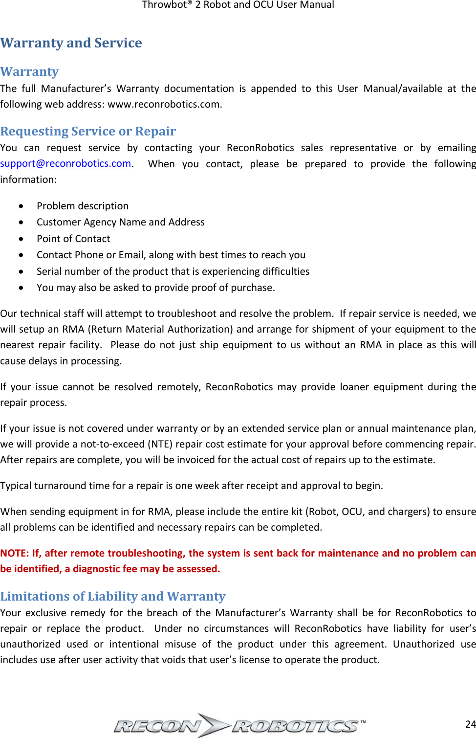 Page 25 of ReconRobotics RSK2018-01 Throwbot 2 User Manual Rev 1 1