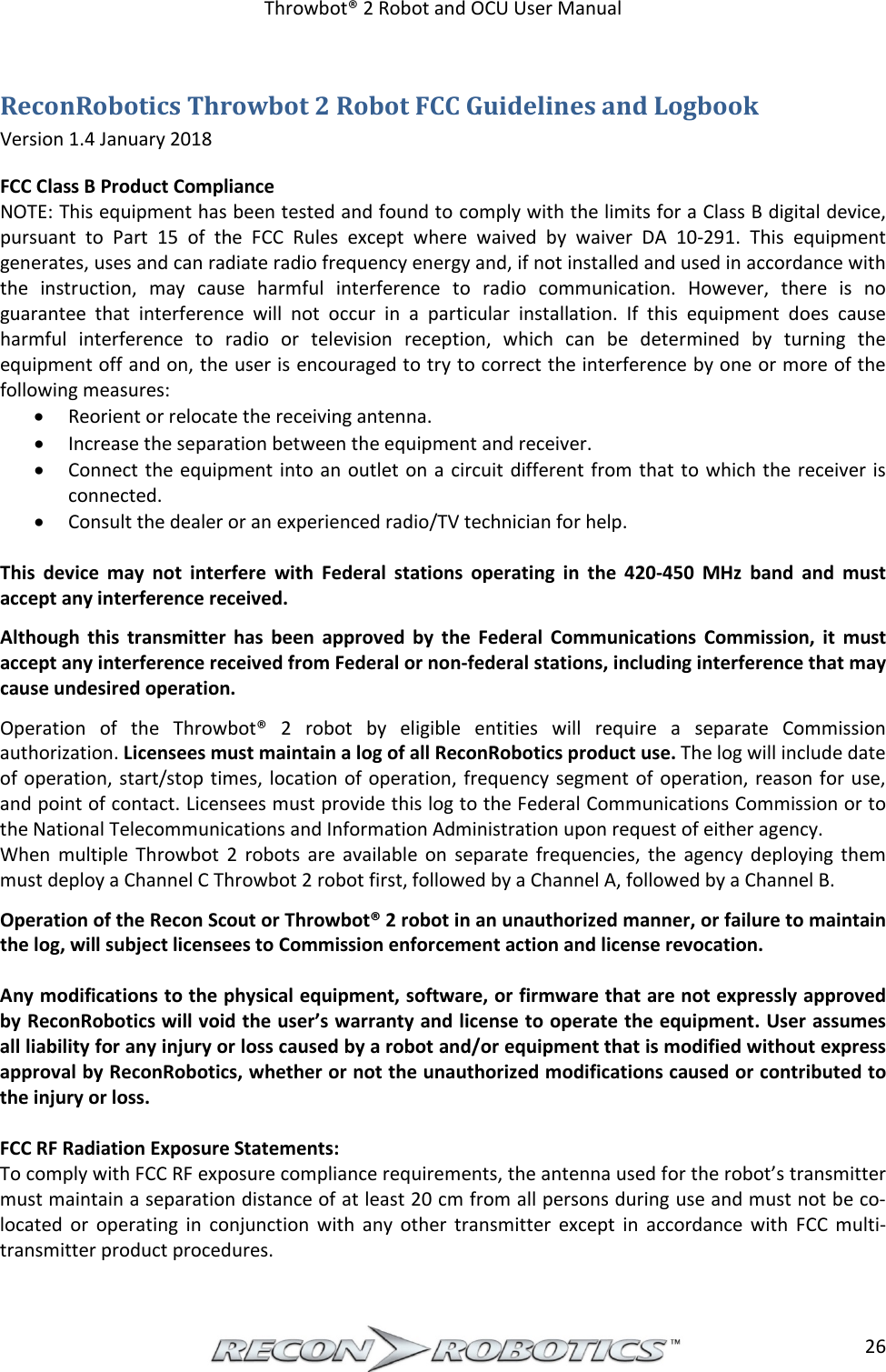 Page 27 of ReconRobotics RSK2018-01 Throwbot 2 User Manual Rev 1 1