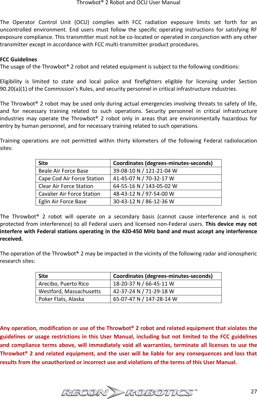 Page 28 of ReconRobotics RSK2018-01 Throwbot 2 User Manual Rev 1 1