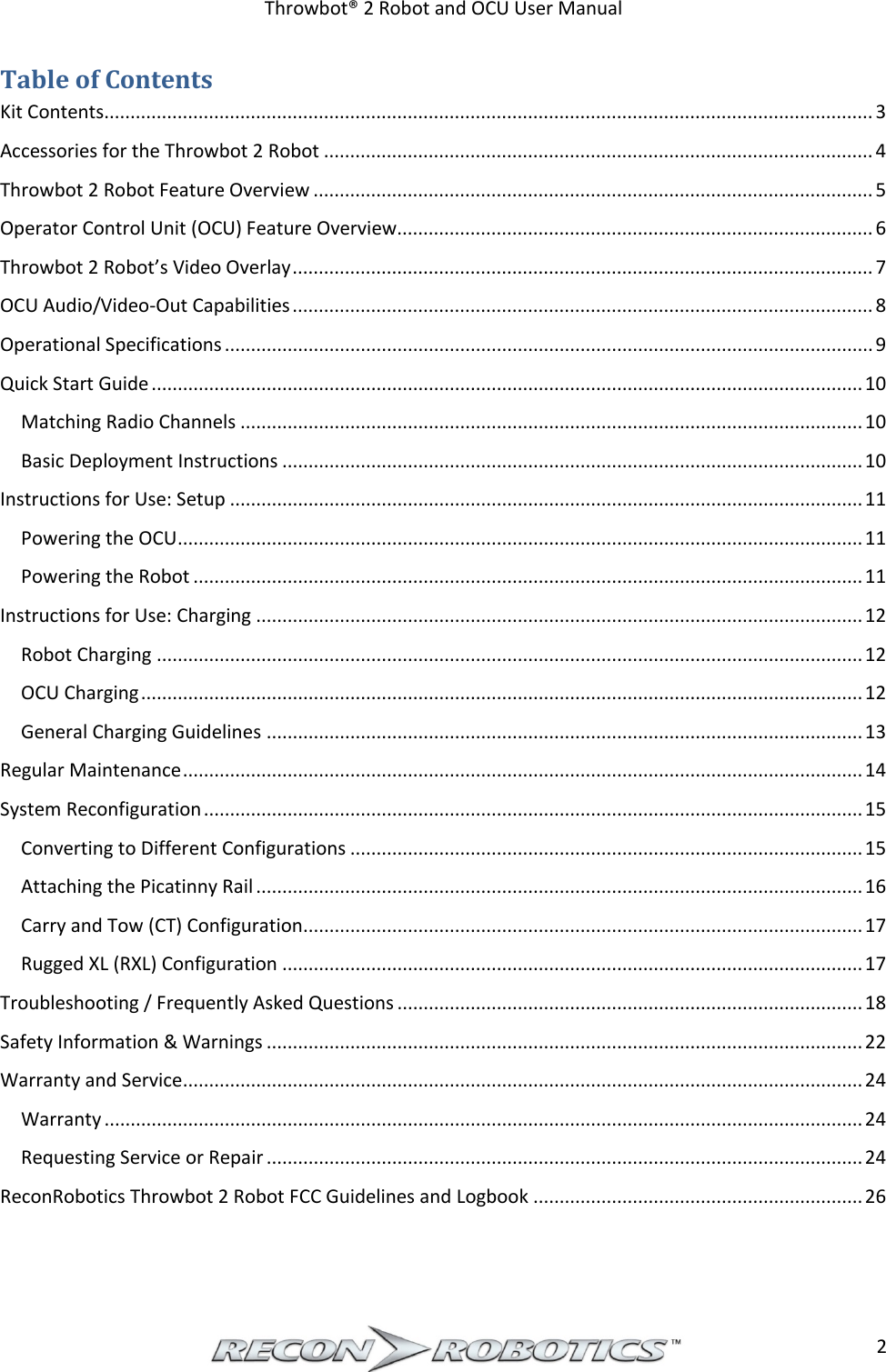 Page 3 of ReconRobotics RSK2018-01 Throwbot 2 User Manual Rev 1 1