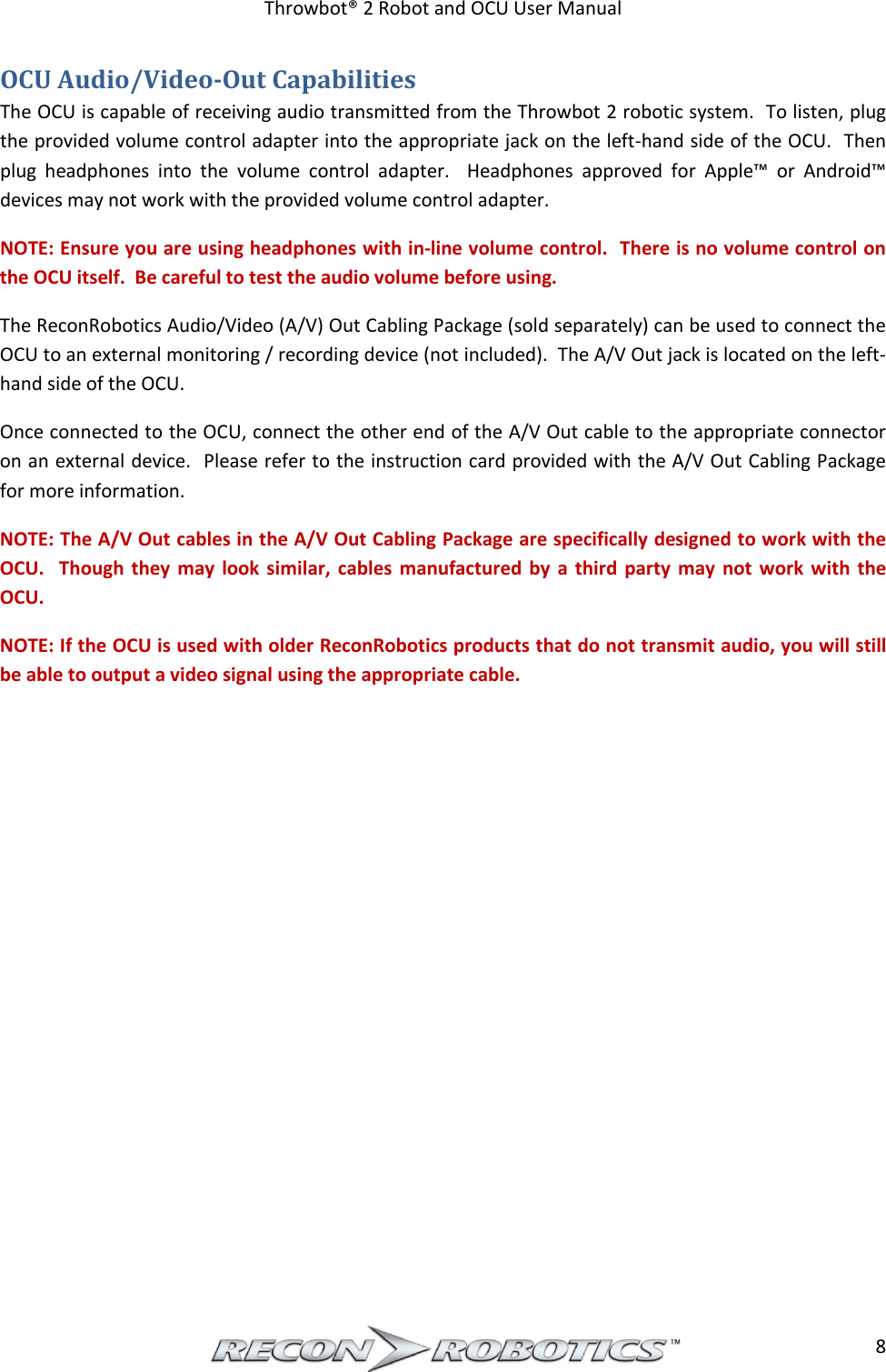 Page 9 of ReconRobotics RSK2018-01 Throwbot 2 User Manual Rev 1 1