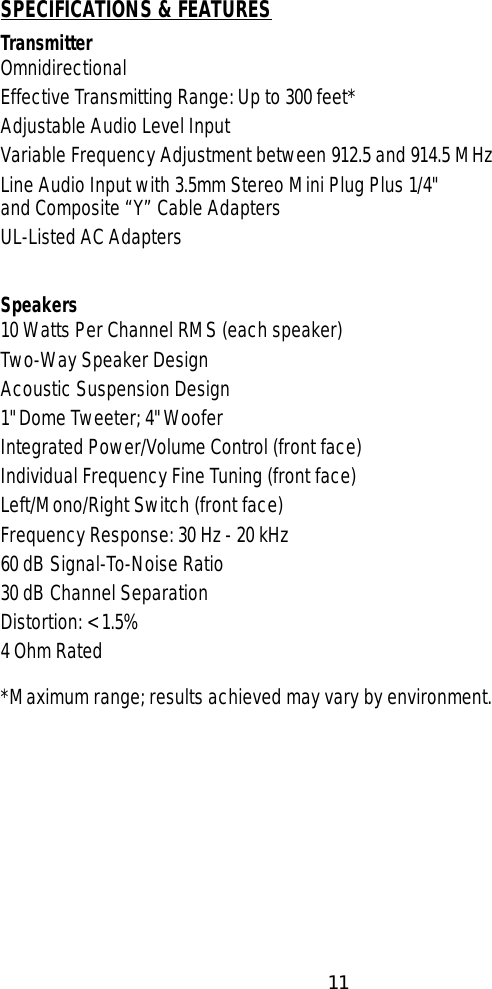 Page 11 of 12 - Recoton-Advent Recoton-Advent-Recoton-Advent-Speaker-System-Aw820-Users-Manual- AW820_MANUAL-2/3/99  Recoton-advent-recoton-advent-speaker-system-aw820-users-manual