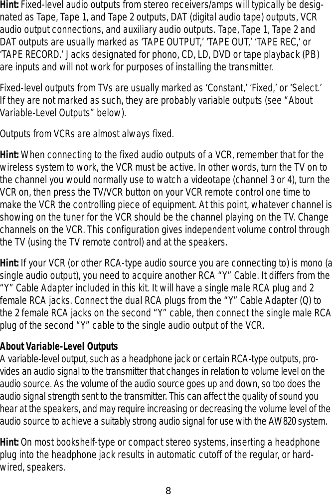 Page 8 of 12 - Recoton-Advent Recoton-Advent-Recoton-Advent-Speaker-System-Aw820-Users-Manual- AW820_MANUAL-2/3/99  Recoton-advent-recoton-advent-speaker-system-aw820-users-manual