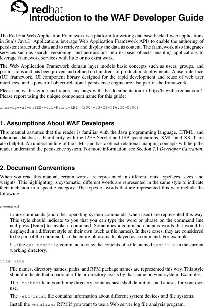 Red Hat Web Application Framework 6 1 Users Manual - 