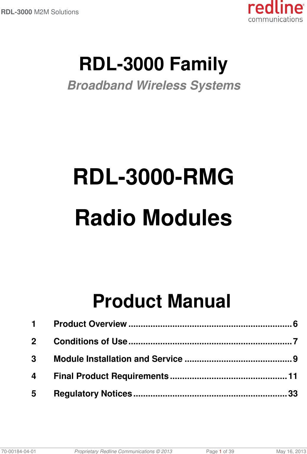 Redline Communications Rdl3000rmg Advanced Broadband Wireless Infrastructure Solution User Manual 70 04 01