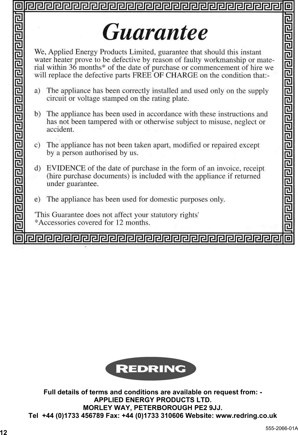 Page 12 of 12 - Redring Redring-650-Users-Manual 650 Handbook