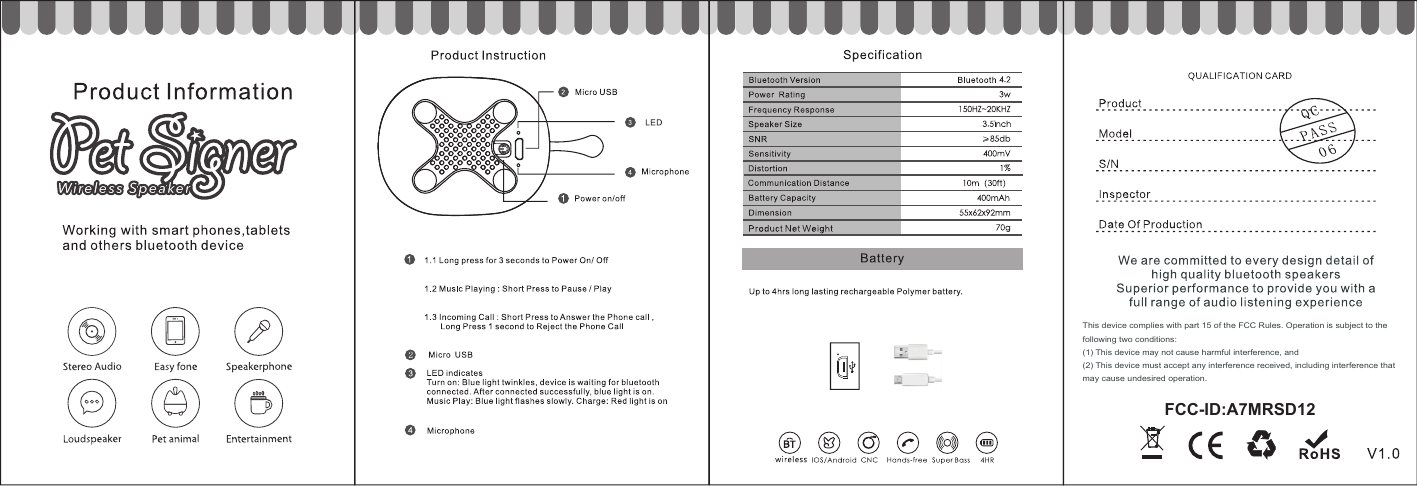 FCC-ID:A7MRSD12This device complies with part 15 of the FCC Rules. Operation is subject to the following two conditions:(1) This device may not cause harmful interference, and(2) This device must accept any interference received, including interference that may cause undesired operation.