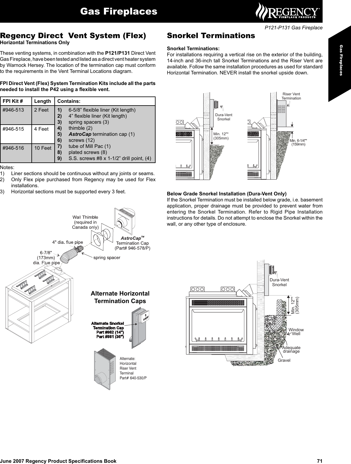 Regency Zero Clearance Direct Vent Gas Fireplace P121 P131 Lp2 Users Manual  2007 Spec Book (01 06 2007)